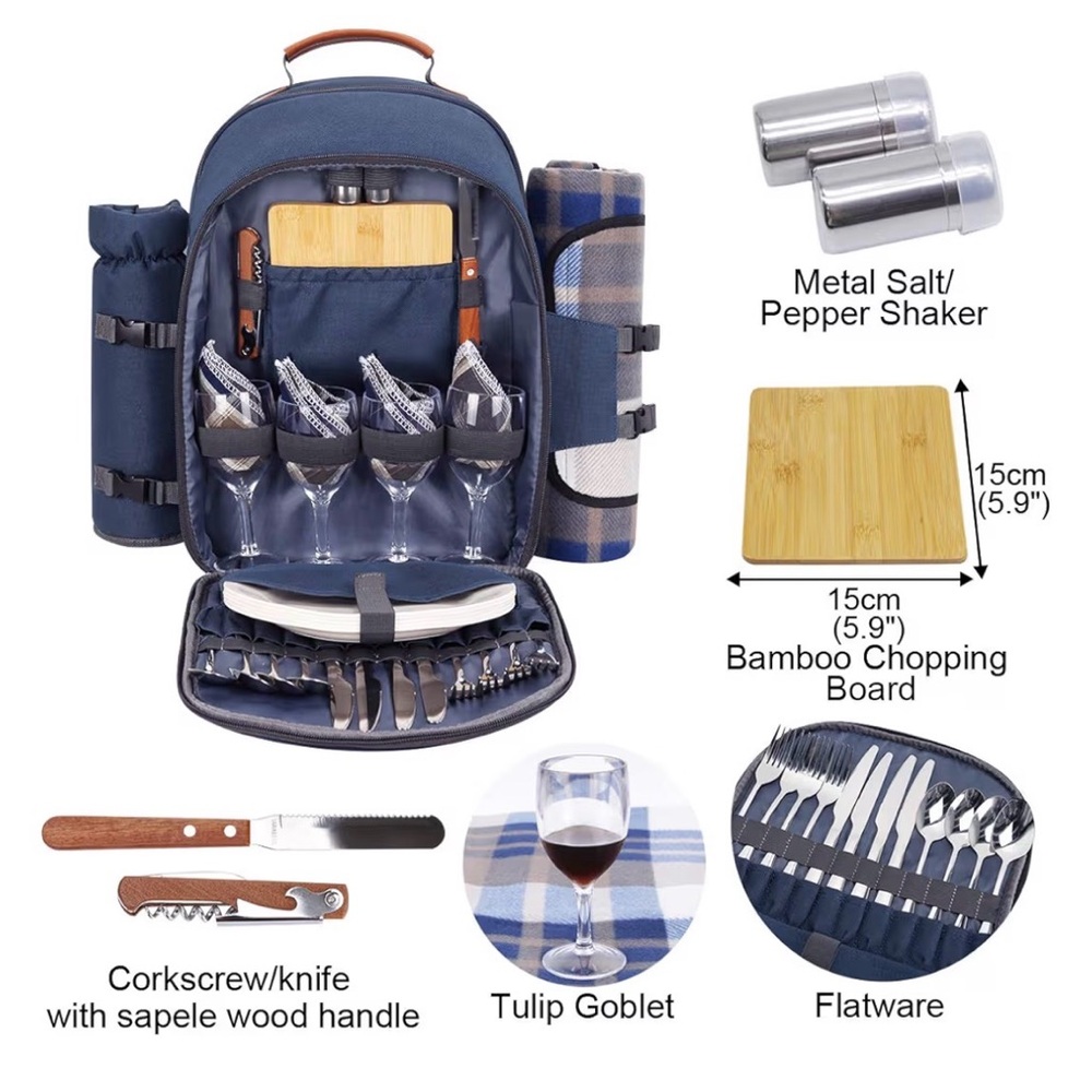 Black Picnic Backpack Set of 4 - Picture 7 of 10